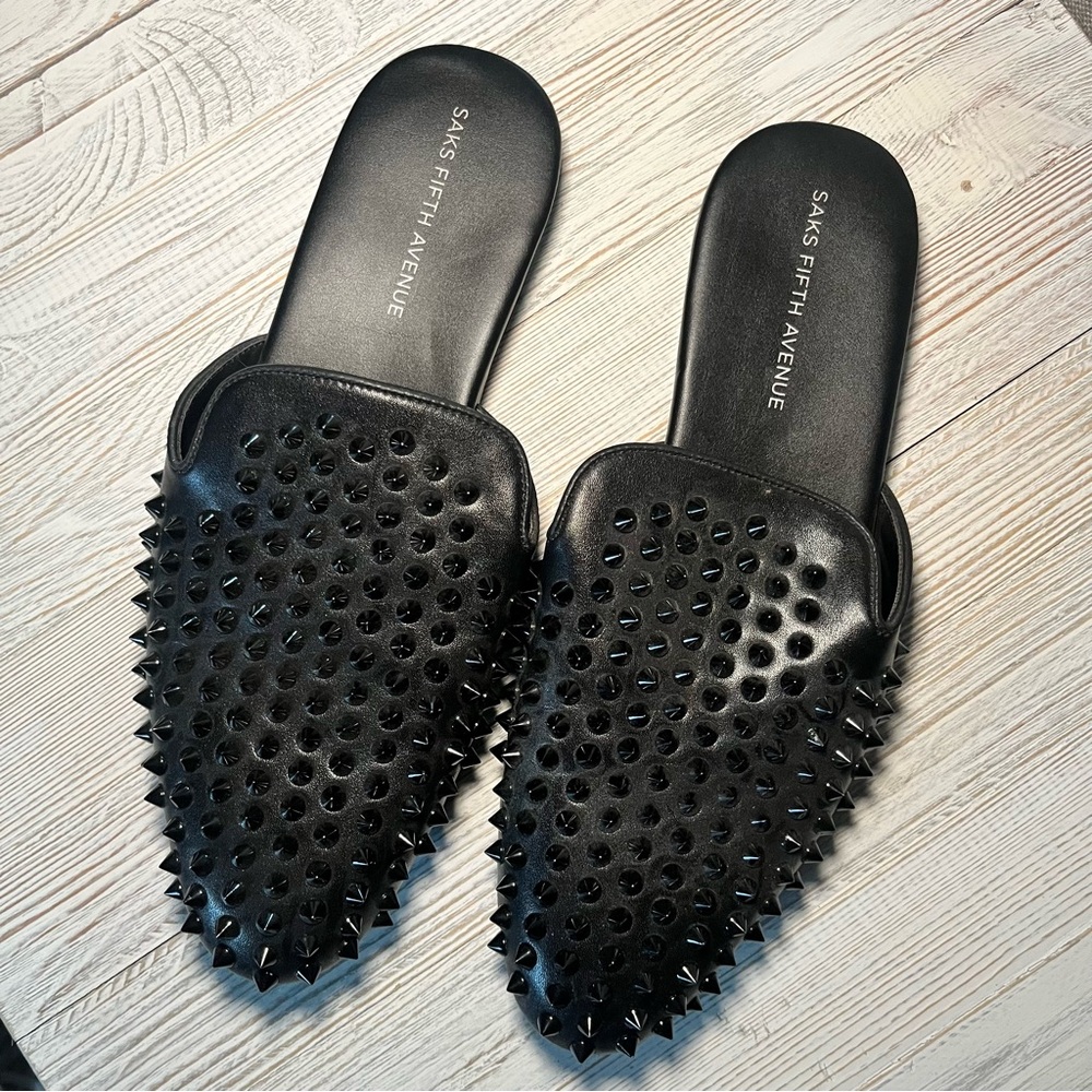 Saks Fifth Avenue Black Spiked Mules